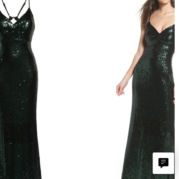 Morgan & Co Long Keyhole back Green Sequin Dress Size 3 - Picture 9 of 11